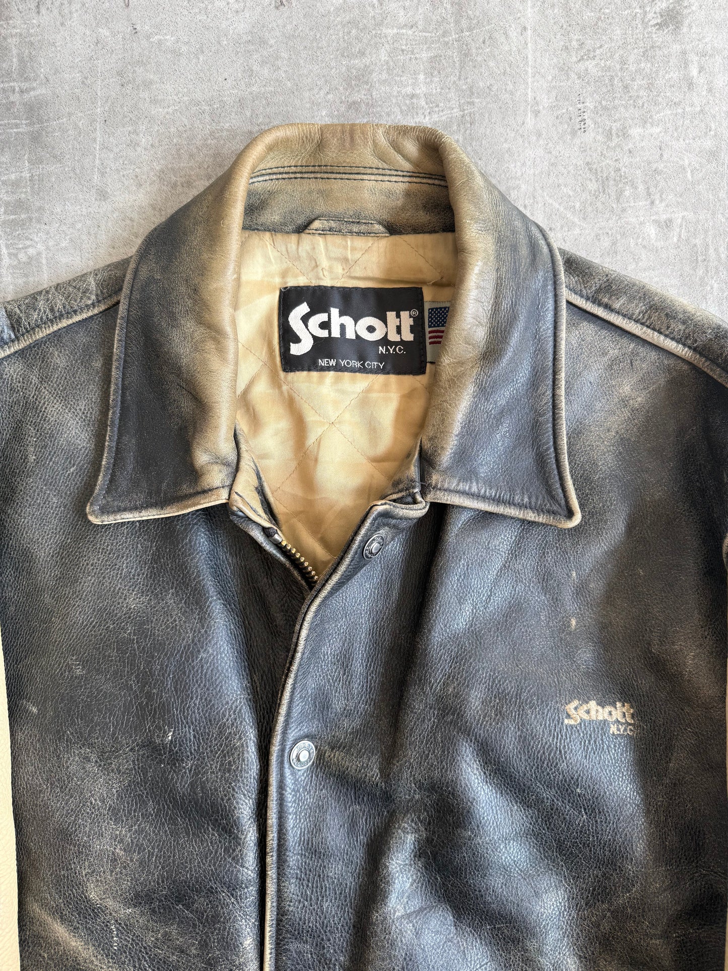 1980s Schott Two Tone Varsity Weathered Leather Jacket