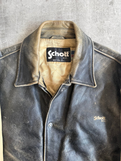 1980s Schott Two Tone Varsity Weathered Leather Jacket