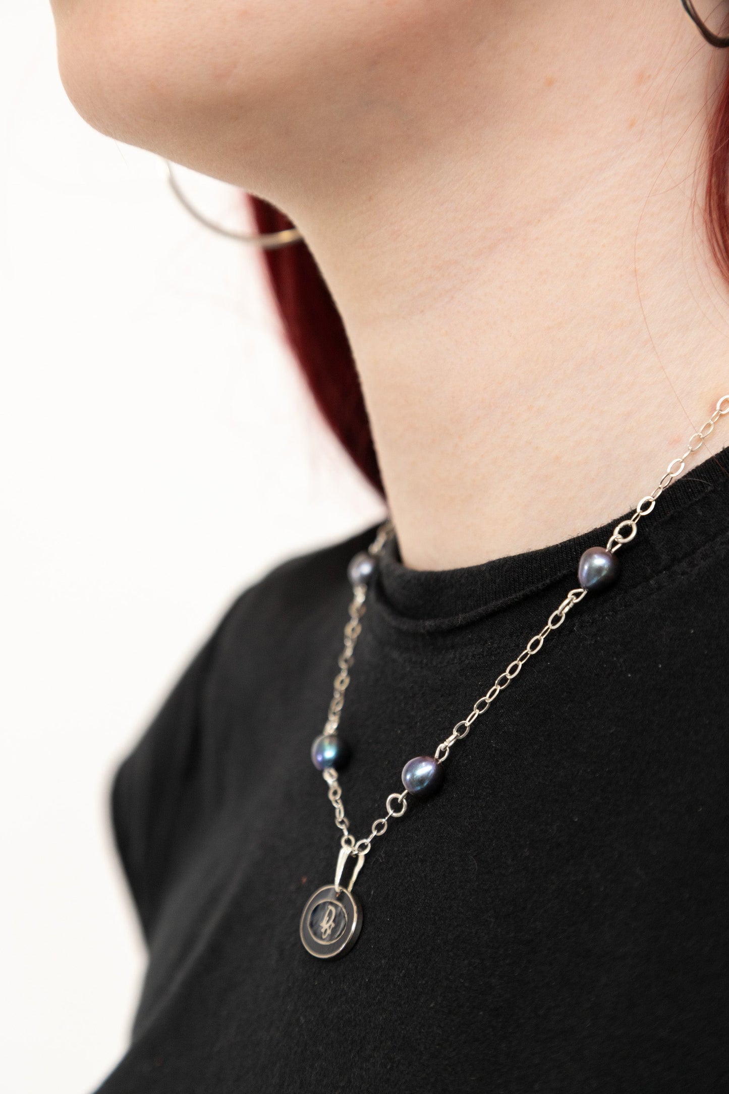 VT Rework : Dior Silver Chain Black Curated Pearl Necklace