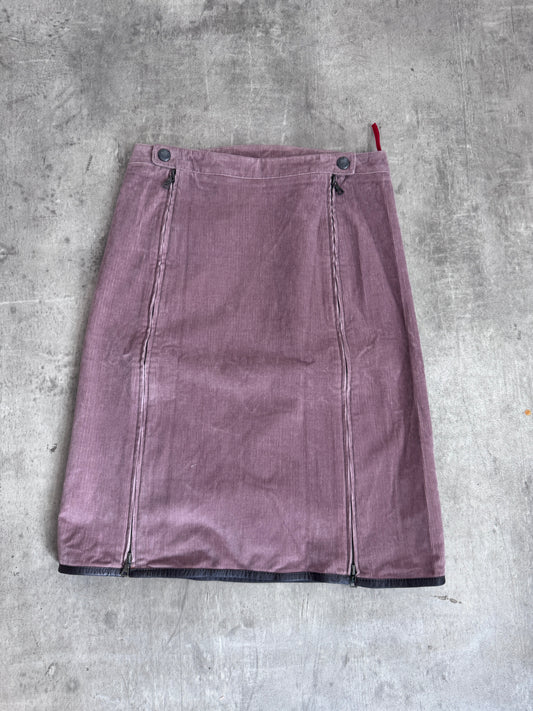 Prada Dusty Pink Corduroy Zip Detail Midi Skirt