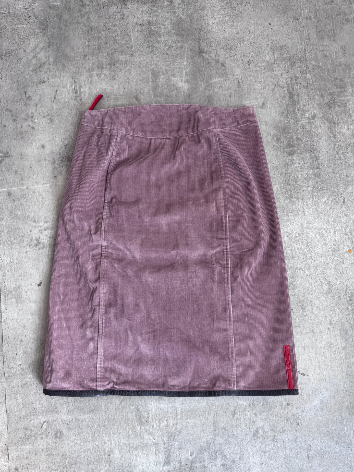 Prada Dusty Pink Corduroy Zip Detail Midi Skirt