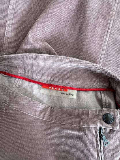 Prada Dusty Pink Corduroy Zip Detail Midi Skirt