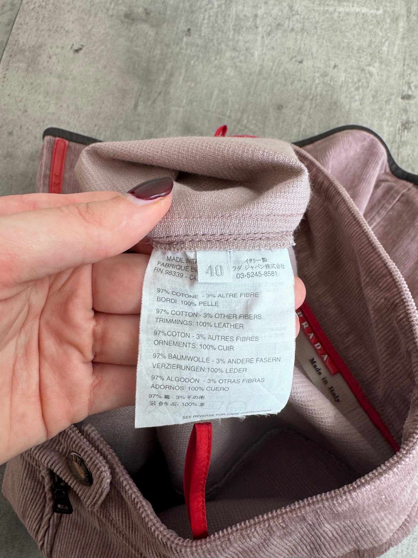 Prada Dusty Pink Corduroy Zip Detail Midi Skirt