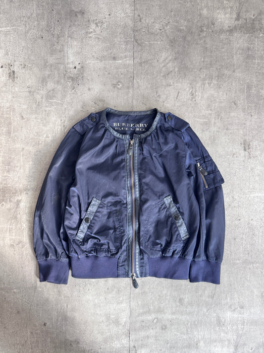 Burberry Blue Label Navy Leather Lined Bomber Jacket