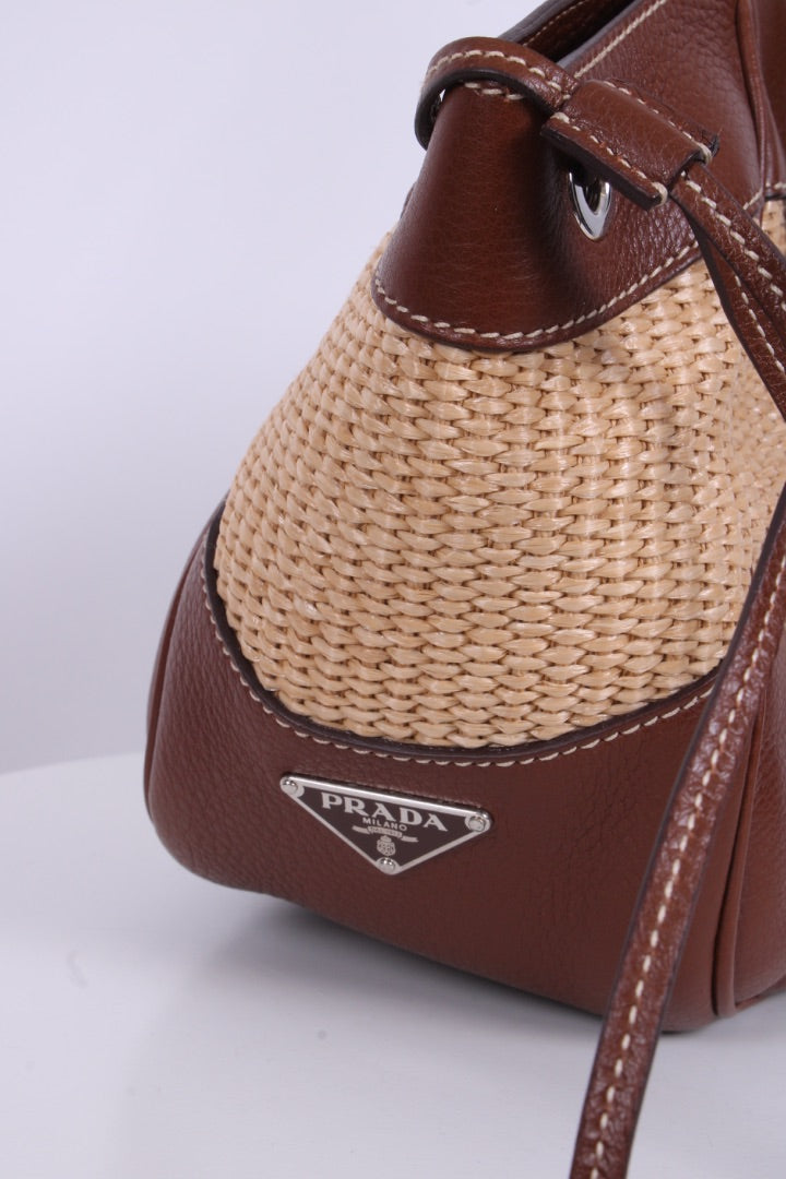 Prada Vitello Daino Straw Handbag Brown | O/S, Brown