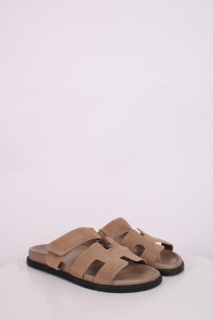 Hermes Chypre Suede Sandals Beige Sable 39 | O/S, Beige