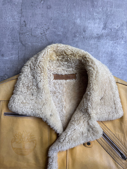 1990's Timberland Shearling Yellow Leather Aviator Gilet