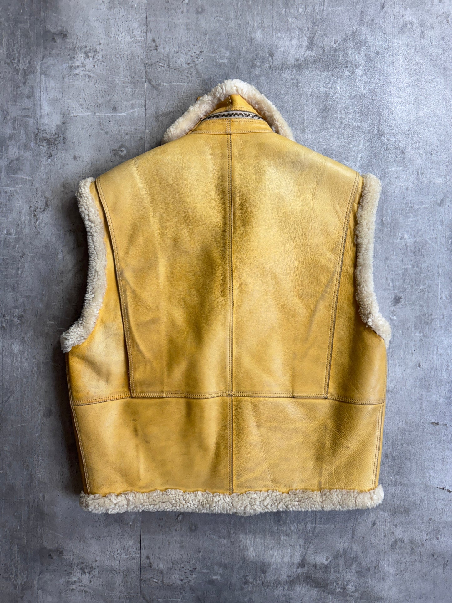 1990's Timberland Shearling Yellow Leather Aviator Gilet