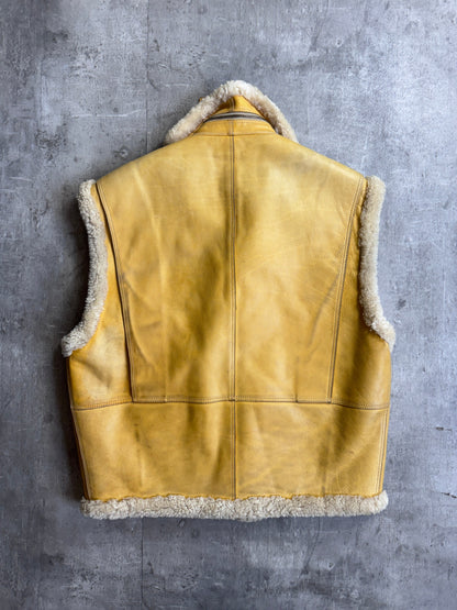 1990's Timberland Shearling Yellow Leather Aviator Gilet