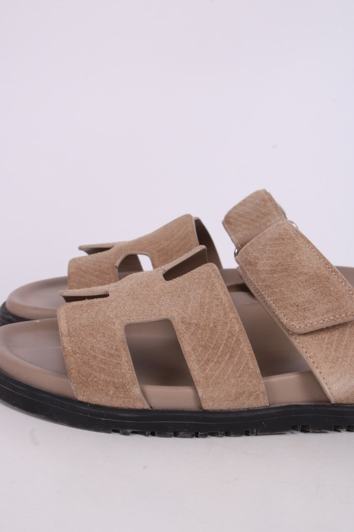 Hermes Chypre Suede Sandals Beige Sable 39 | O/S, Beige
