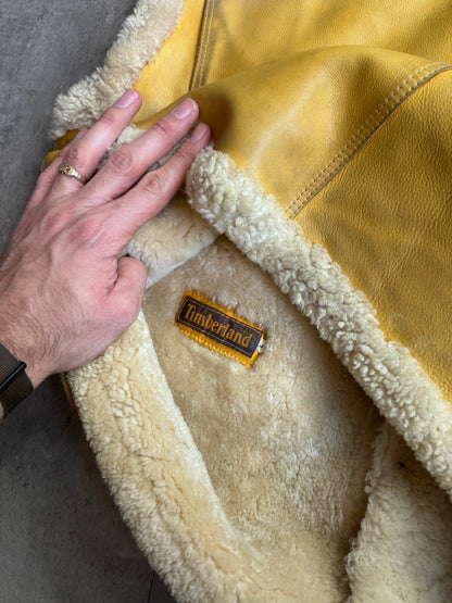 1990's Timberland Shearling Yellow Leather Aviator Gilet