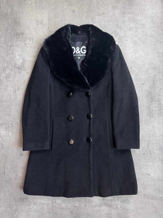 D&G Double Breasted Fur Collar Trench Coat
