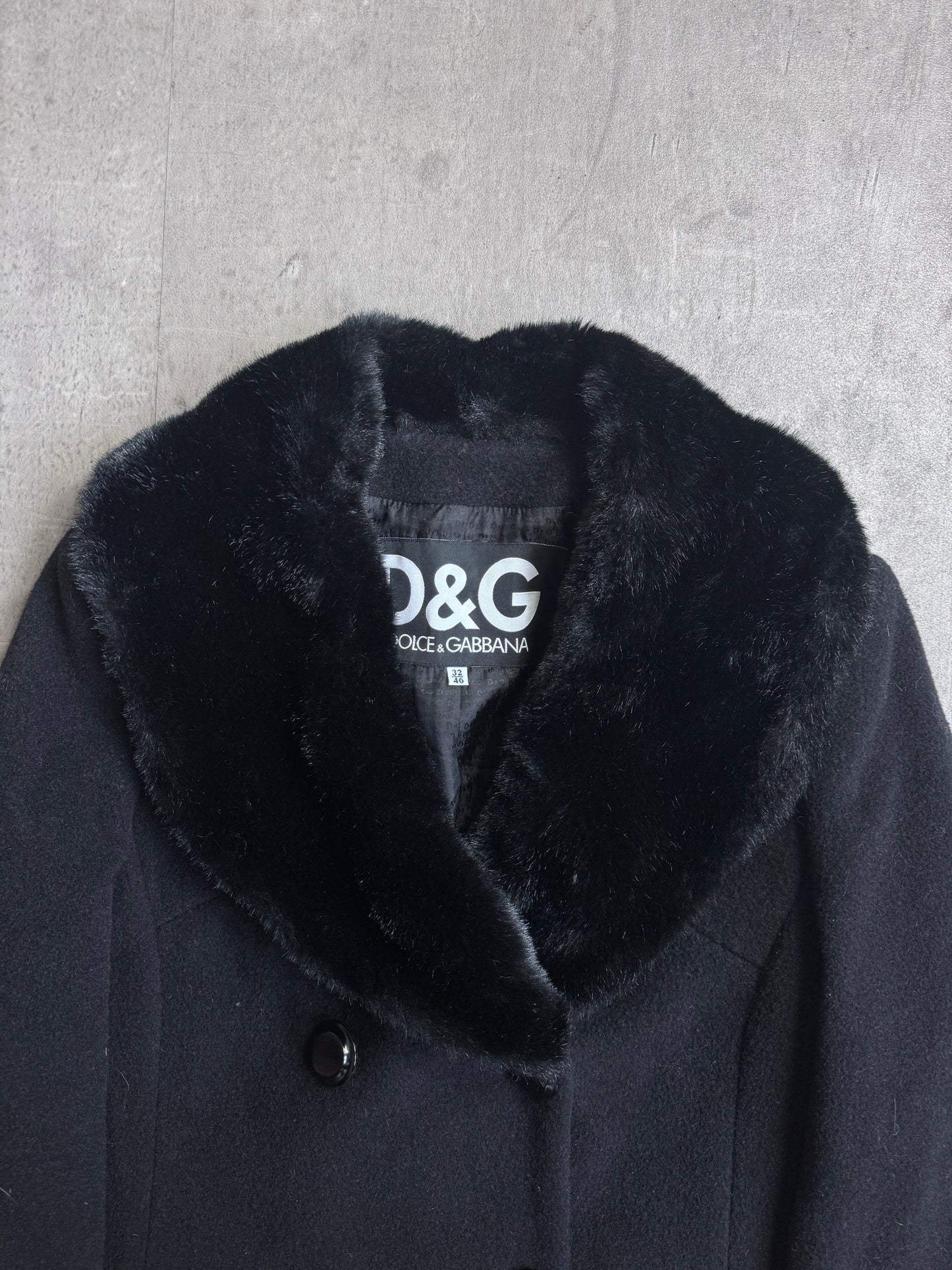 D&G Double Breasted Fur Collar Trench Coat