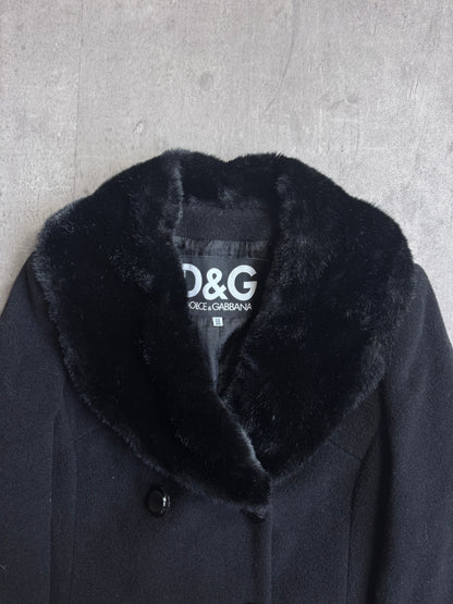 D&G Double Breasted Fur Collar Trench Coat