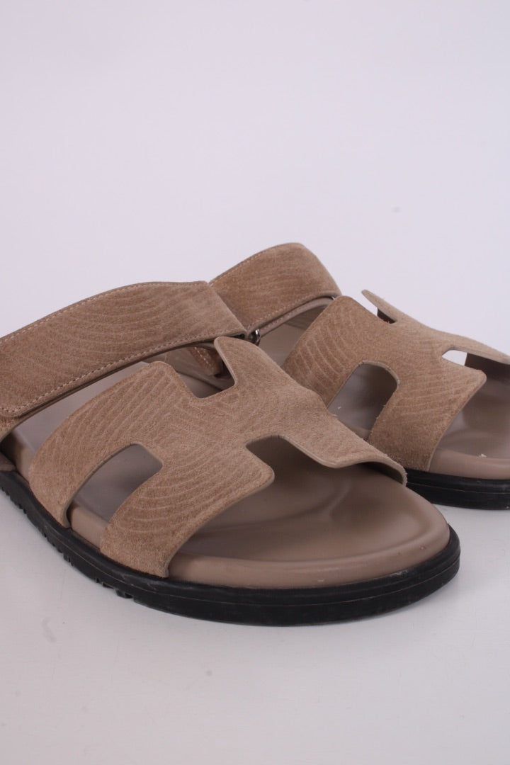 Hermes Chypre Suede Sandals Beige Sable 39 | O/S, Beige
