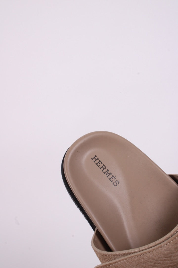 Hermes Chypre Suede Sandals Beige Sable 39 | O/S, Beige