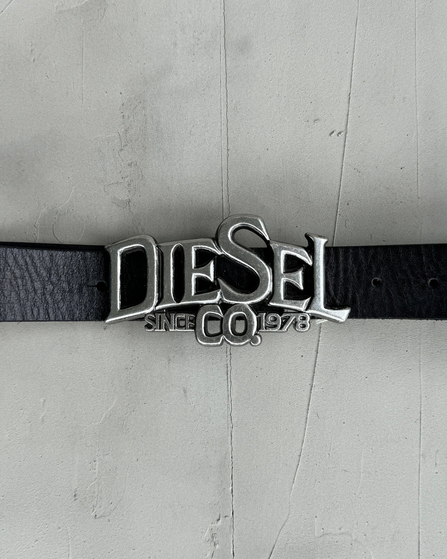 DIESEL CHROME LOGO & BLACK LEATHER BELT