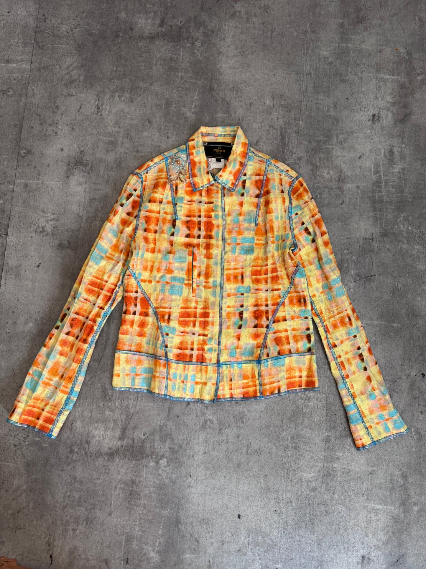 Fendi Embellished Abstract Print Dual Zip Lightweight Jacket