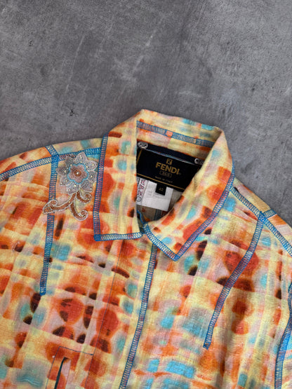 Fendi Embellished Abstract Print Dual Zip Lightweight Jacket