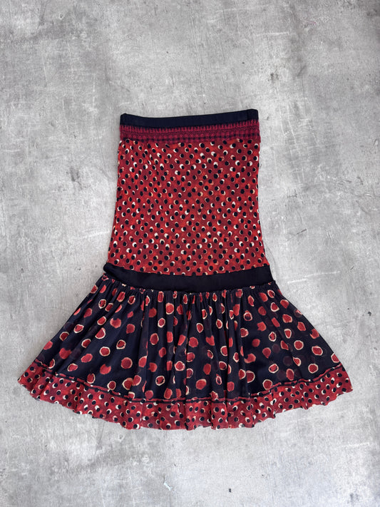 90s Jean Paul Gaultier Graphic Mesh Double Layer Knit Detailed Midi Skirt