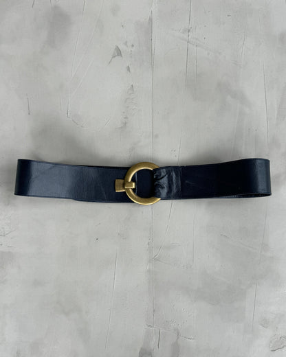 ROBAKO CEINTURES BLUE LEATHER BUCKLE BELT - 44"