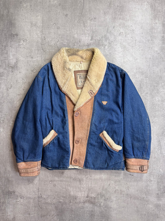 1982 Emporio Armani Suede Detail Shearling Denim Coat