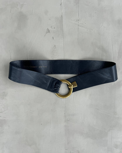 ROBAKO CEINTURES BLUE LEATHER BUCKLE BELT - 44"