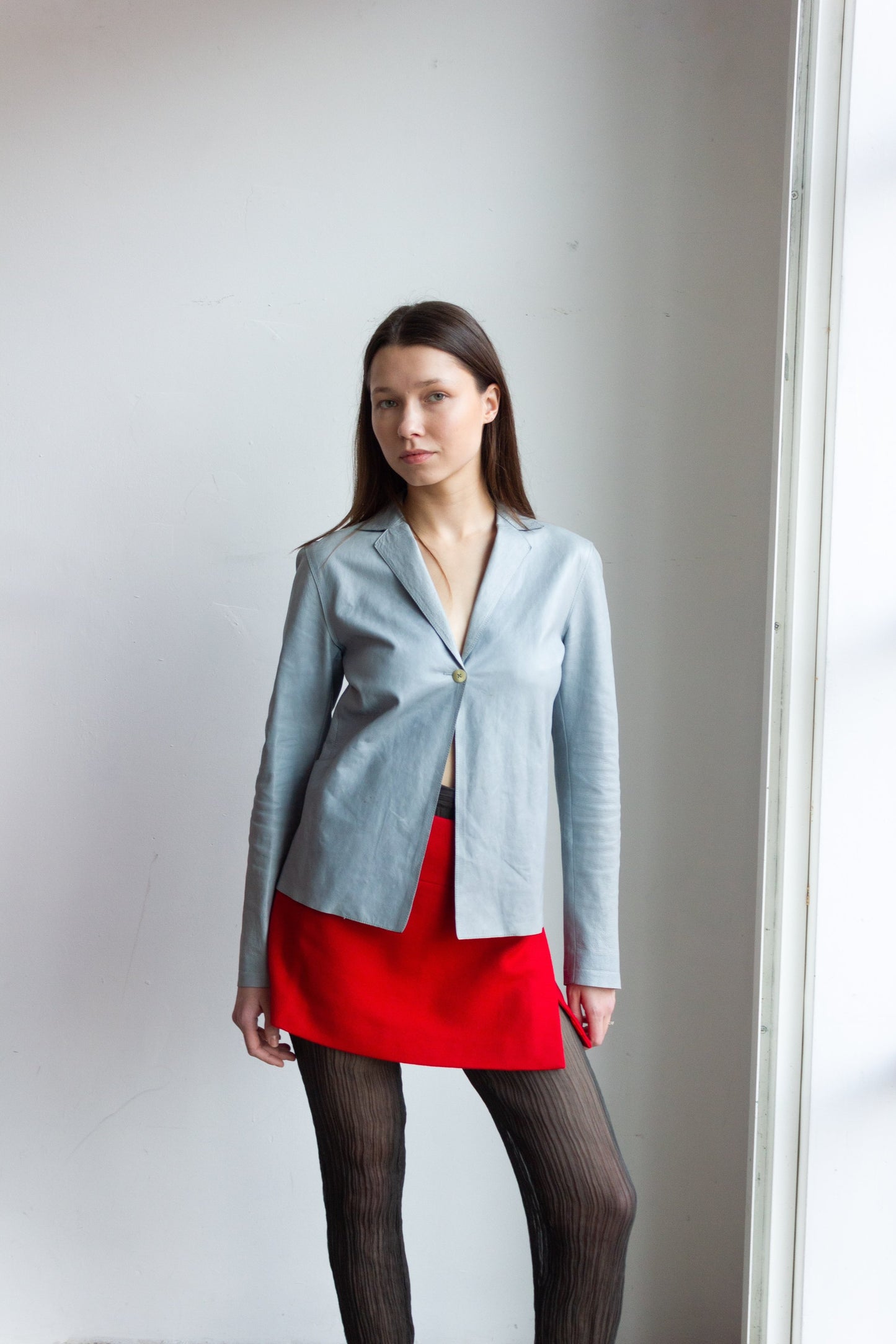 Baby blue Jil Sander leather jacket