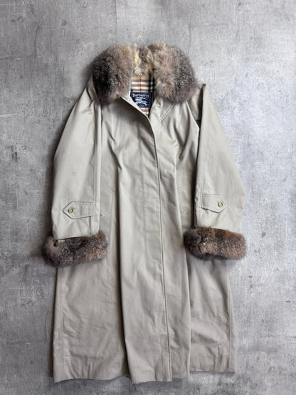 90s Burberry Detachable Fur Lined Beige Nova Check Trench Coat