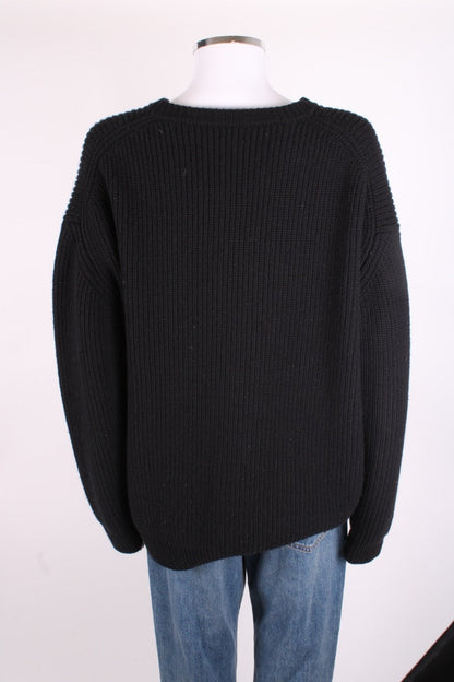 Celine L/S Ribbed Knit Logo Jumper Black M | Medium, Black