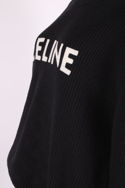 Celine L/S Ribbed Knit Logo Jumper Black M | Medium, Black