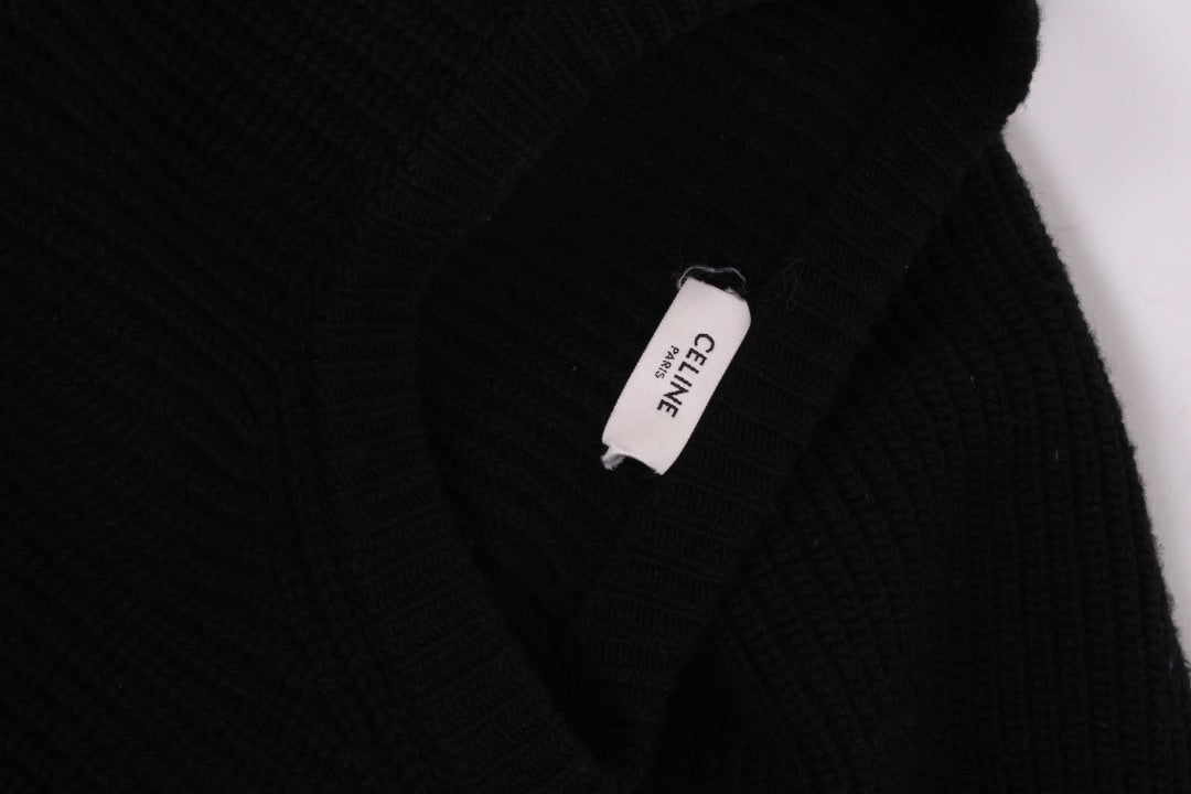 Celine L/S Ribbed Knit Logo Jumper Black M | Medium, Black