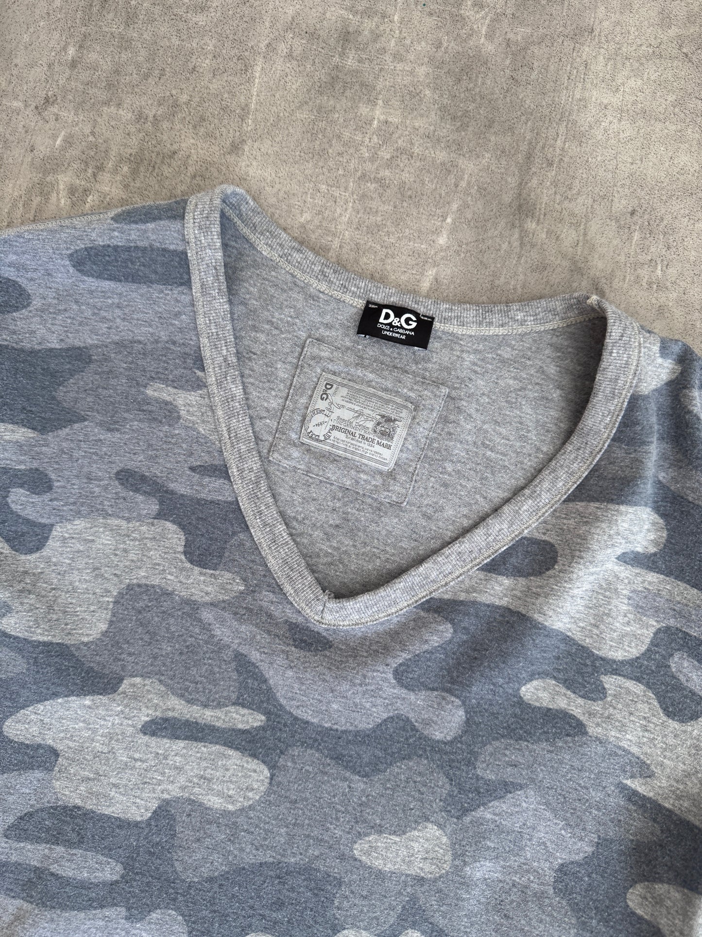 Dolce & Gabbana Original Trademark Grey Camoflauge V Neck Tee