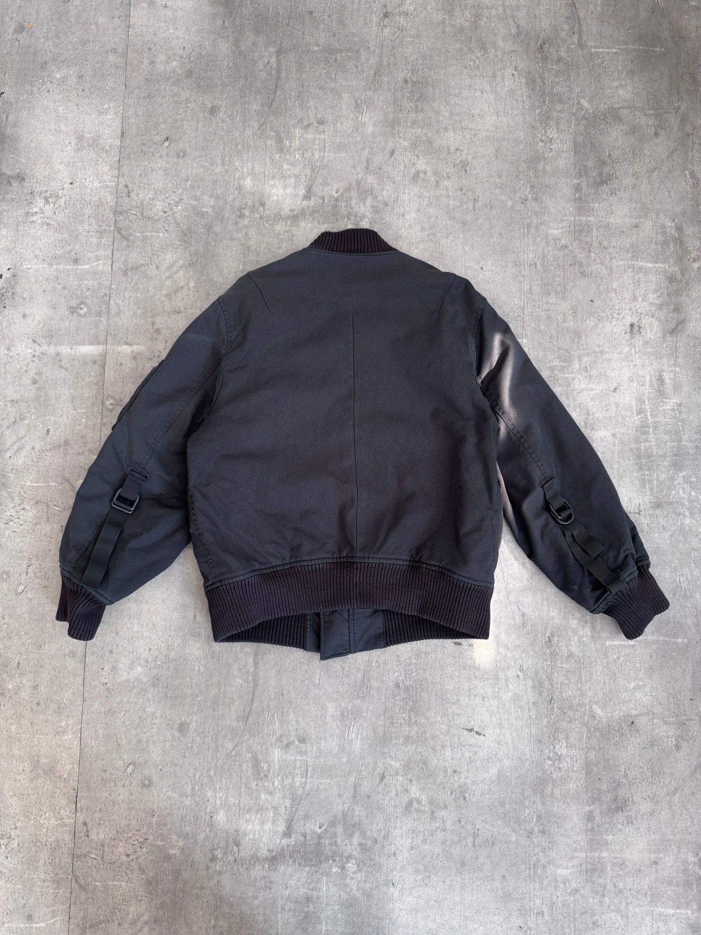 A/W 2003 Helmut Lang Black Cotton Utility Pocket Sleeve Bomber Re-edition Jacket