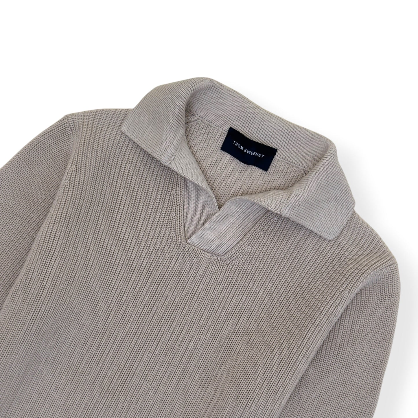 THOM SWEENEY SKIPPER KNIT POLO SWEATER CREAM M | Medium, Cream