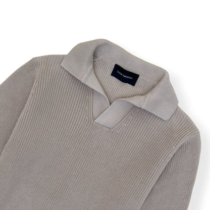 THOM SWEENEY SKIPPER KNIT POLO SWEATER CREAM M | Medium, Cream