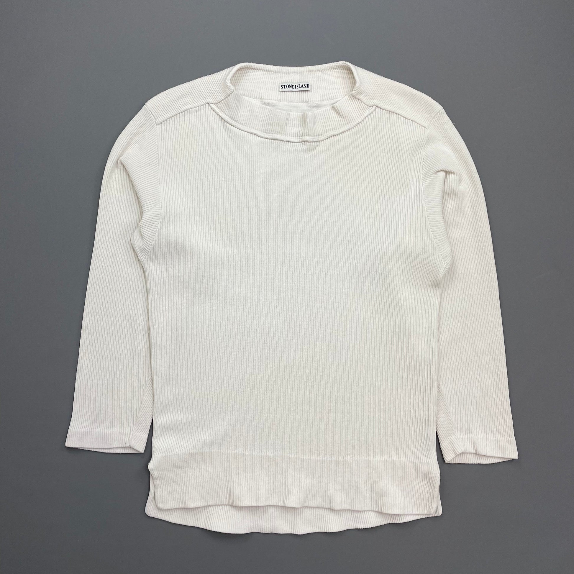 Stone Island White 80s Marina Cotton Fine-Rib Boat Neck Jumper | Medium, White