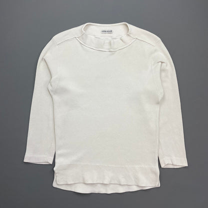 Stone Island White 80s Marina Cotton Fine-Rib Boat Neck Jumper | Medium, White