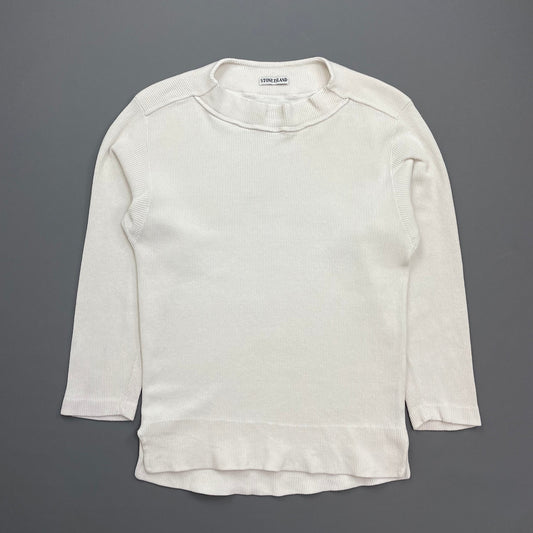 Stone Island White 80s Marina Cotton Fine-Rib Boat Neck Jumper | Medium, White