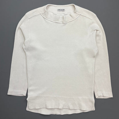 Stone Island White 80s Marina Cotton Fine-Rib Boat Neck Jumper | Medium, White