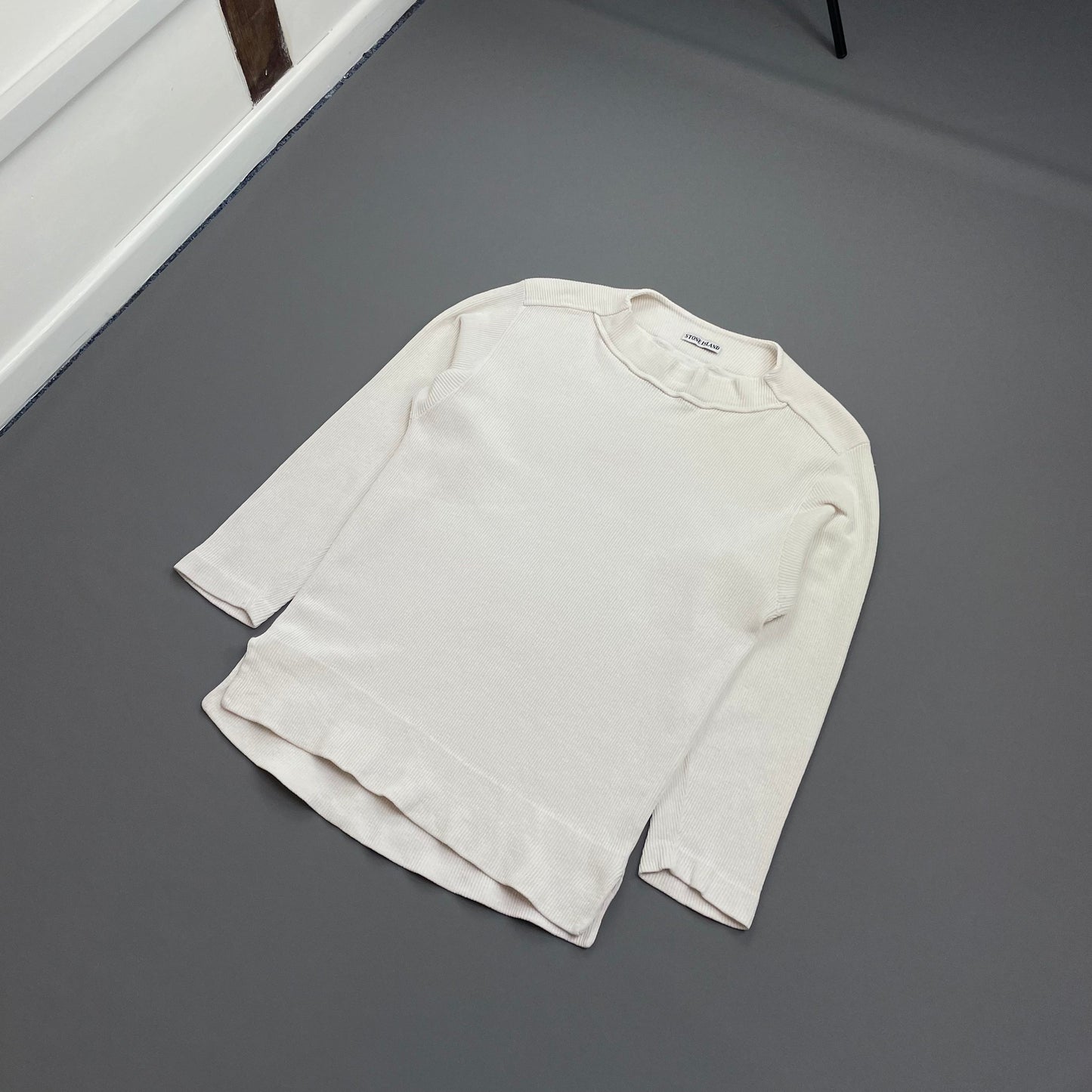 Stone Island White 80s Marina Cotton Fine-Rib Boat Neck Jumper | Medium, White