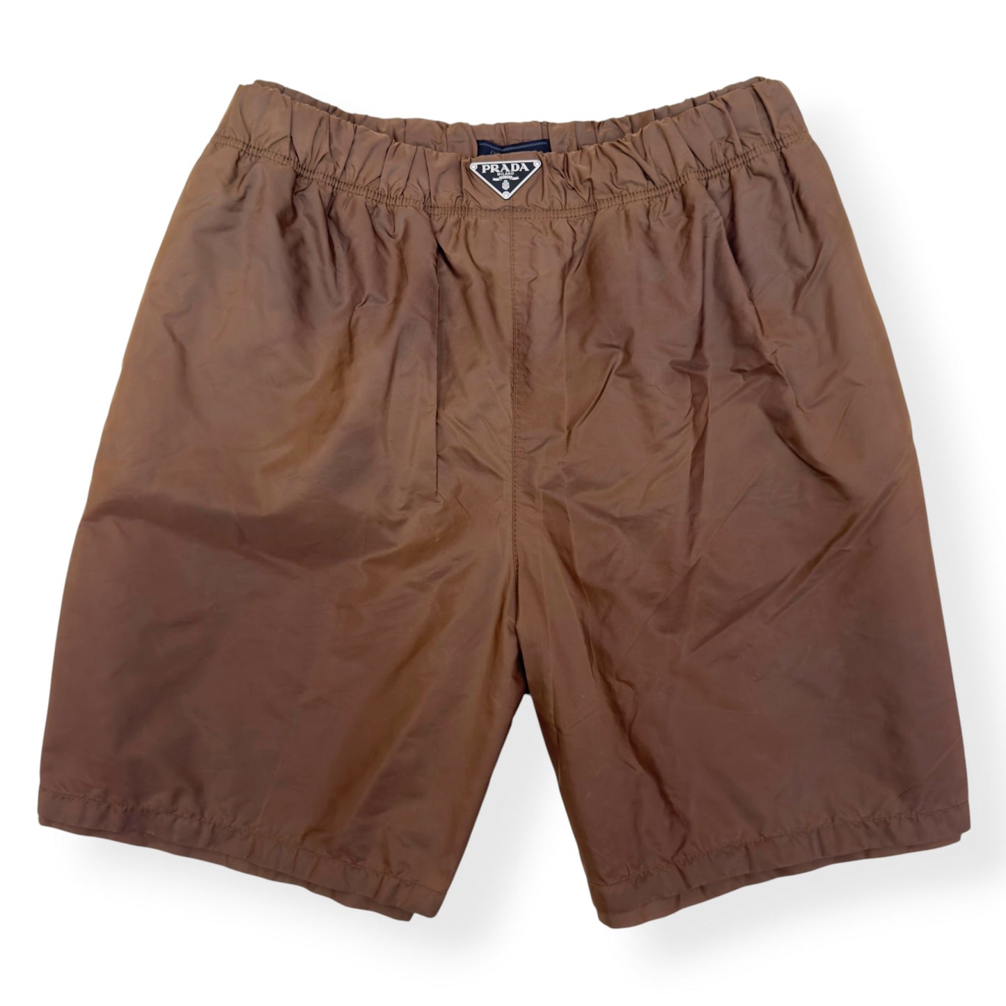 PRADA RE-NYLON LOGO PLAQUE SWIM SHORTS BROWN 54 / L | Large, Brown