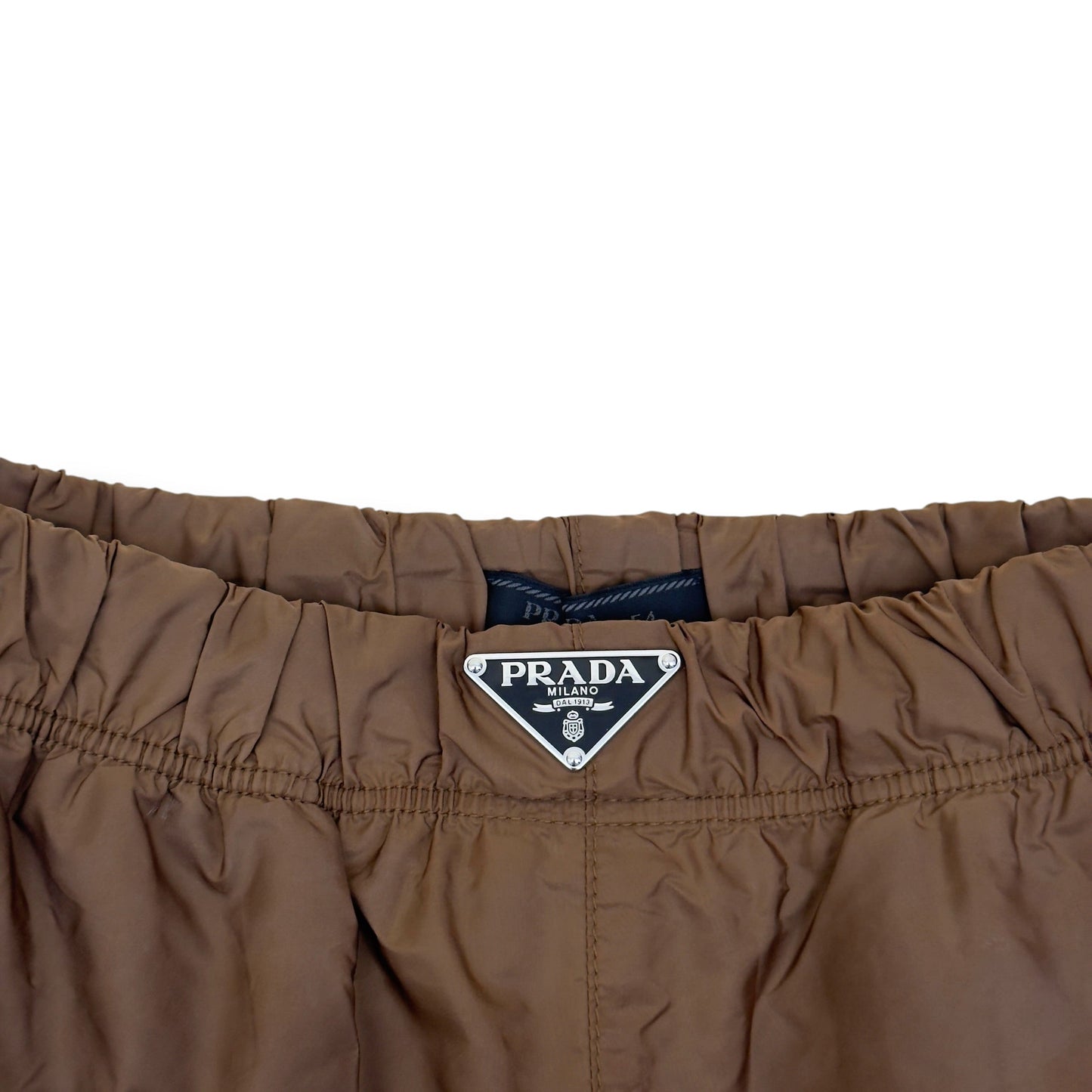 PRADA RE-NYLON LOGO PLAQUE SWIM SHORTS BROWN 54 / L | Large, Brown