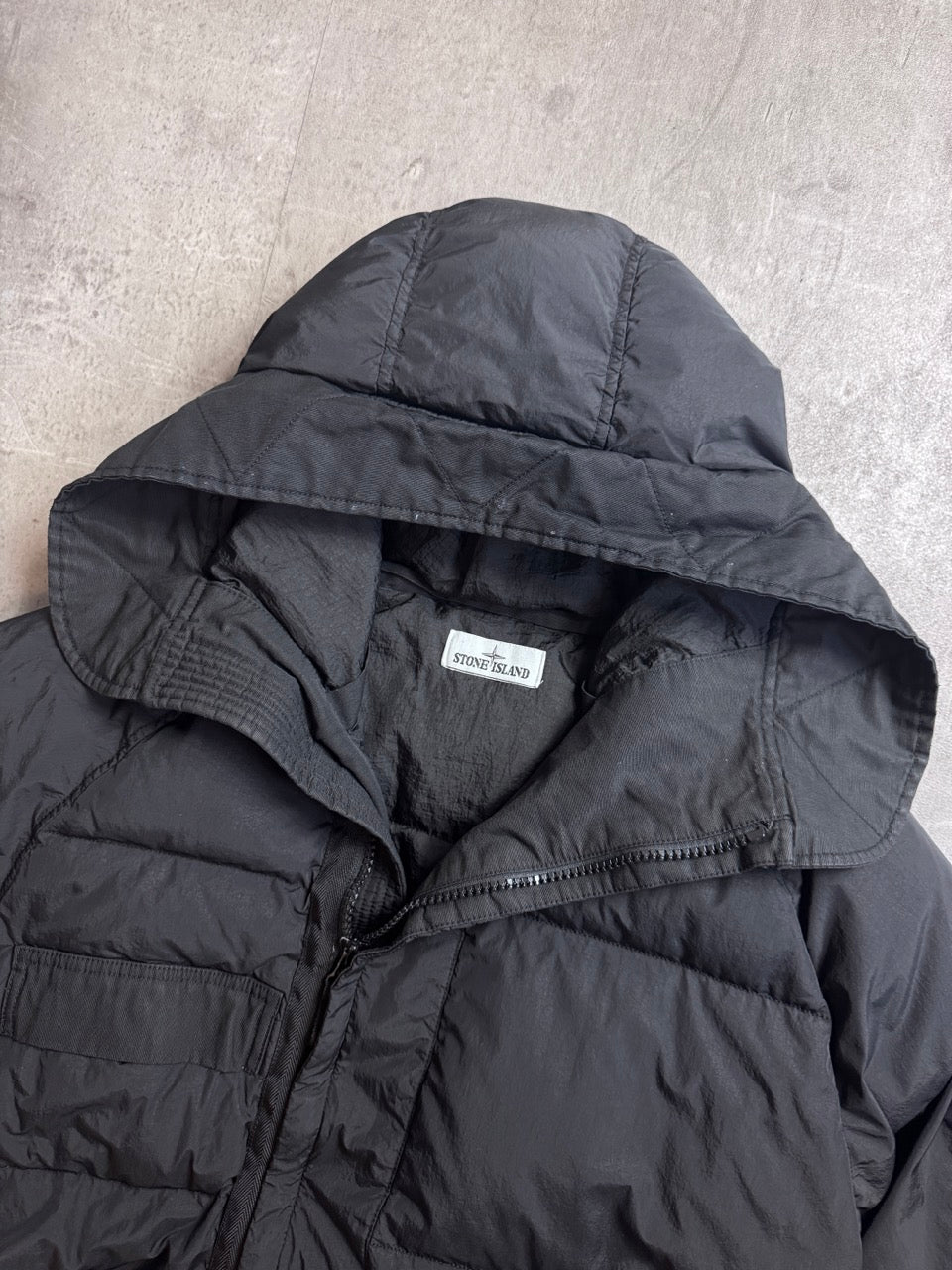 A/W 2018 Stone Island Black Garment Dyed Crinkle Reps NY Down Coat