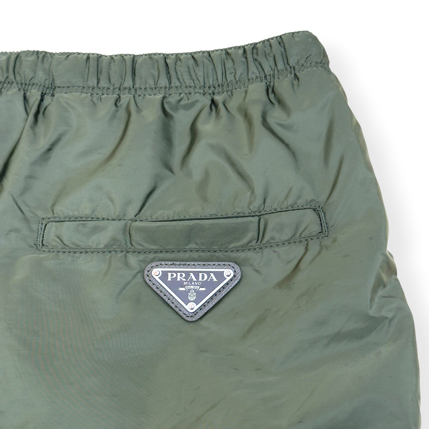 PRADA RE-NYLON LOGO PLAQUE SWIM SHORTS GREEN 56 / XL | XL, Green