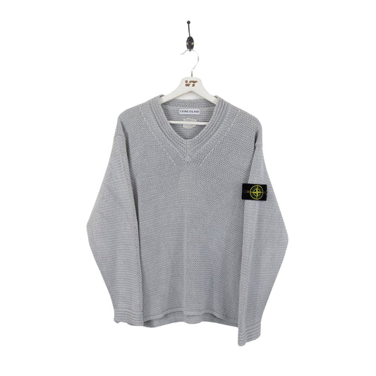 Stone Island Spring / Summer 1999 Grey V-Neck Sweater