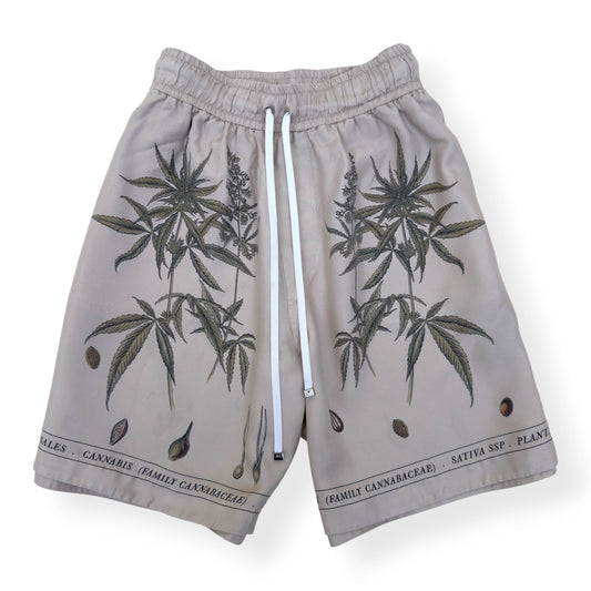AMIRI BOTANICAL SILK DRAWSTRING SHORTS NATURAL L | Large, Tan