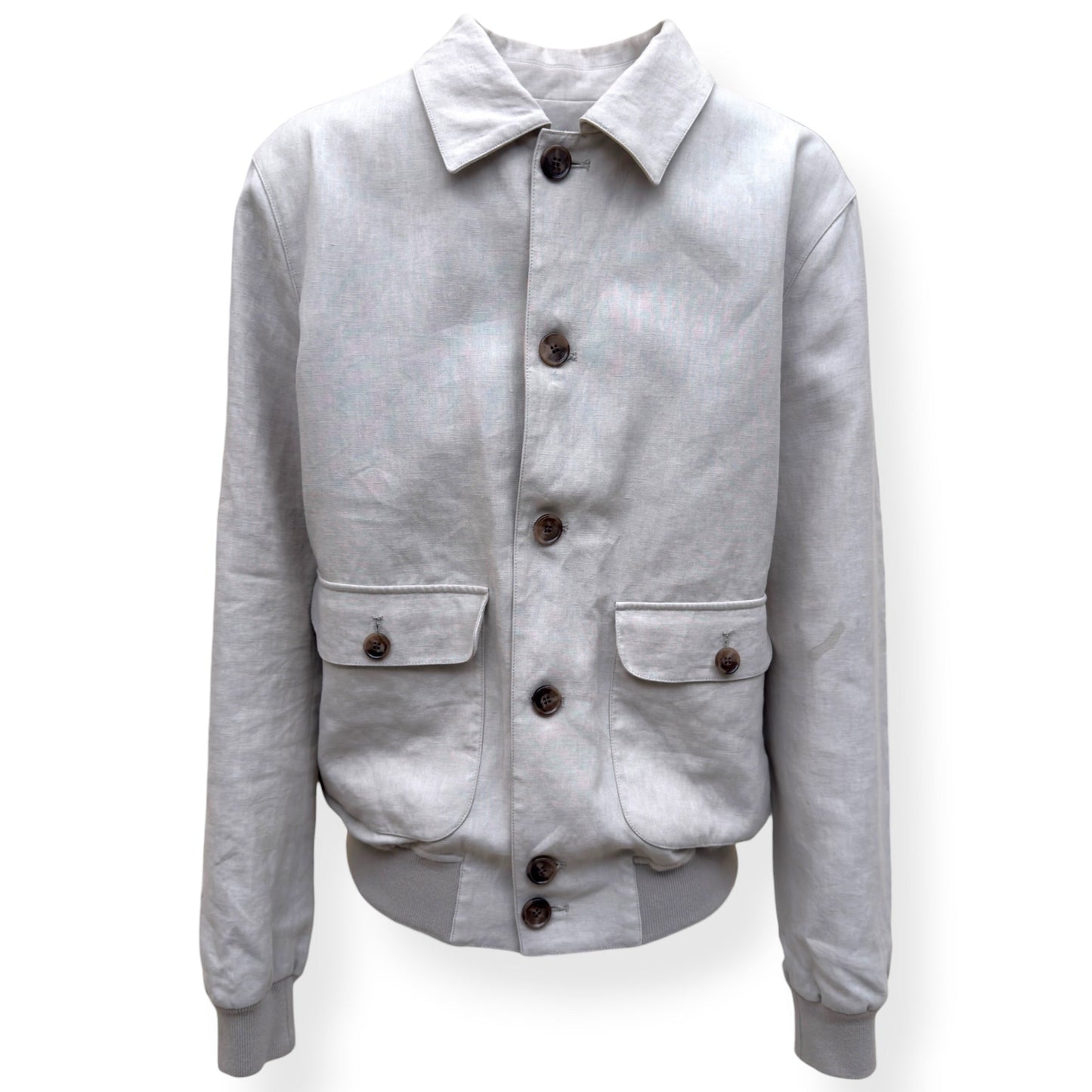 THOM SWEENEY LINEN BESPOKE BUTTON-UP JACKET STONE 50 / M | Medium, Stone