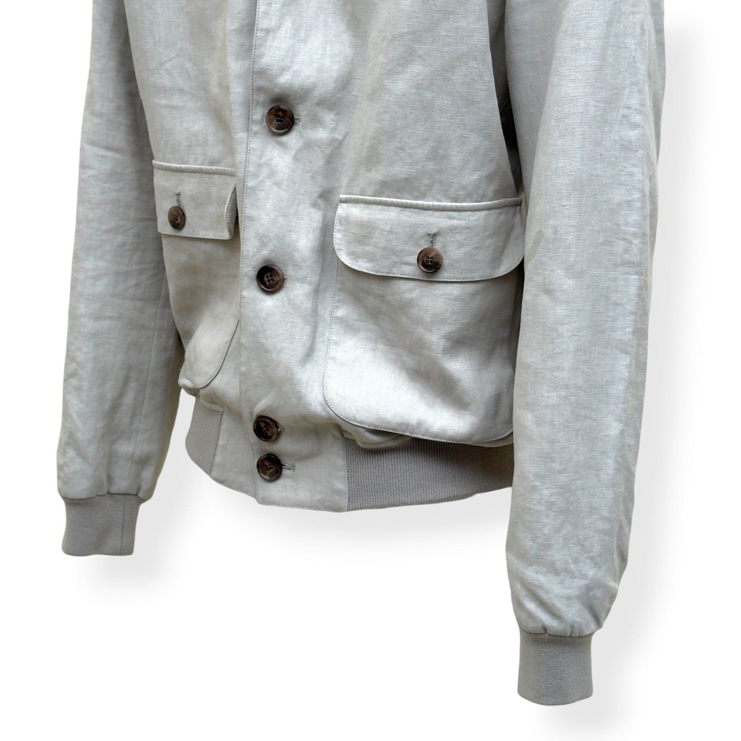 THOM SWEENEY LINEN BESPOKE BUTTON-UP JACKET STONE 50 / M | Medium, Stone