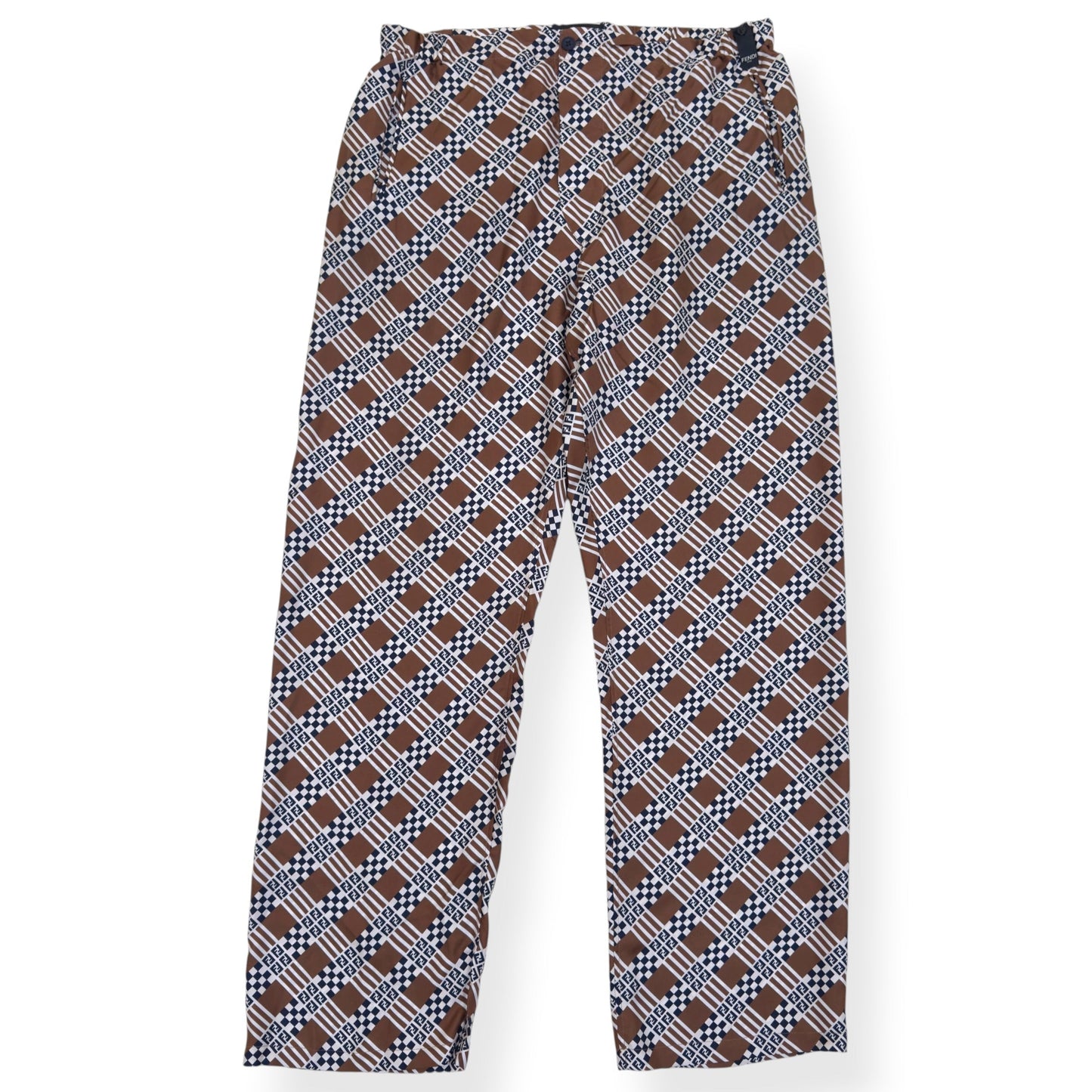 FENDI SILK MONOGRAM PRINTED TROUSERS BROWN 50 / M | Medium, Brown